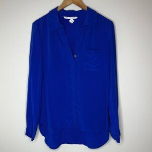Diane von Furstenburg Cobalt Blue Silk Blouse Women’s SZ 12
